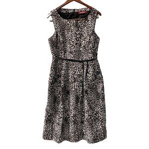 MaxMara Studio Sleeveless Animal Print A-Line Belted Dress Women's Size 8 Lined